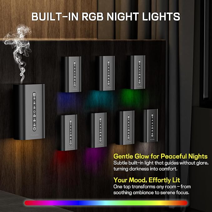 2025 Upgrade Smart Plug in Diffuser, Waterless Scent Diffusers for Home Cover Up to 800 Sq. Ft with 3 Mist Levels & Timers, Waterless Essential Oil Diffuser with RGB Lighting for Home, Office