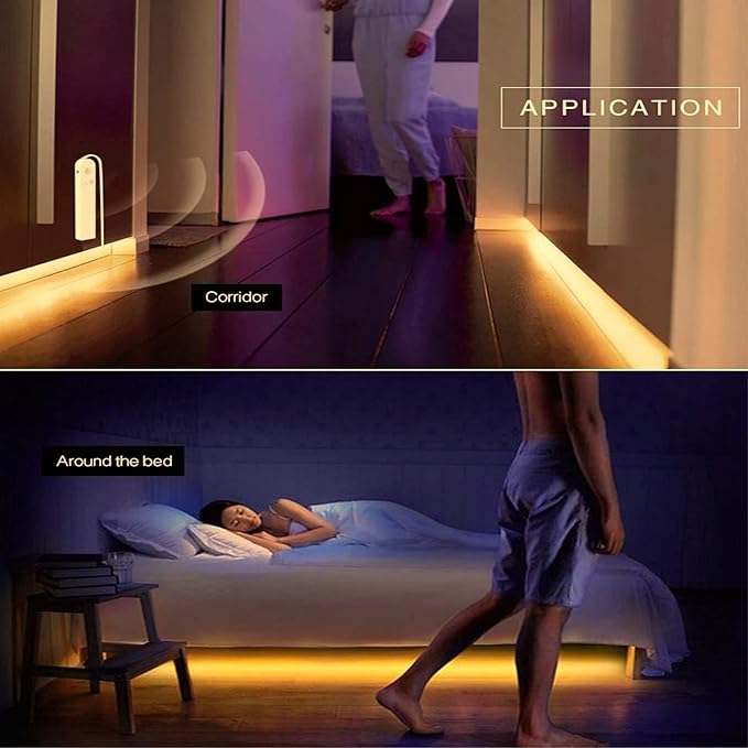 Sleep Mode Underbed Light - Night Light Amber Glow No Blue Light Battery Powered Peel and Stick Install
