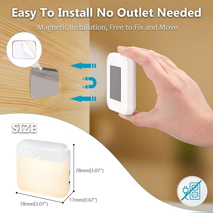 USB Rechargeable Battery Night Light Indoor,Stick-on Motion Sensor Puck Night Lights-No Need Plug Into Wall,Mini Motion Sensor Closet Lights for Stair Hallway Bedroom Toilet Cabinet,6 pcs,Warm White