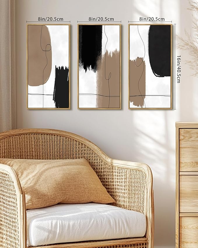 KUVIOKE Abstract Wall Art Minimalism Color Blocks Illustrations Modern Minimalist Painting Artwork for Living Room Bedroom 8x16in3pcs Natural Framed