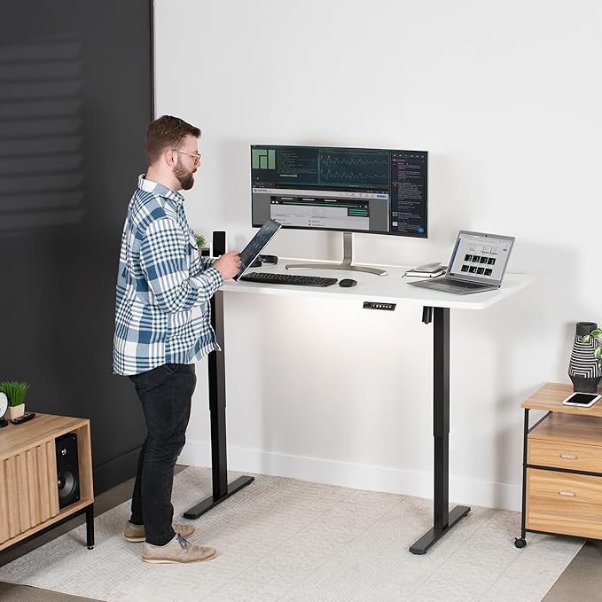 VIVO Electric 71 x 30 in Standing Desk, Memory Height Adjustment, 1B Series, Holds 220 lbs, White Top Black Frame, DESK-KIT-1B7W