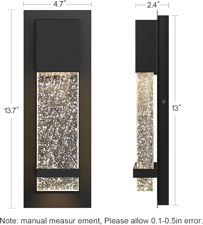 PARTPHONER Modern Wall Sconce, LED Wall Light with Crystal Bubble Glass Modern Porch Light Outdoor Indoor Wall Fixture 12W Lumen 3000K for Doorway Garden Hallway Patio Living Room, 2 Pack