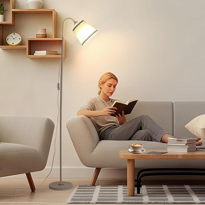 AoMck Floor Lamp, Industrial Metal Floor Lamps for Living Room with Adjustable Bendable 2 in 1 Reading Table Lamps for Living Room Bedroom Office (W+Green Shade)