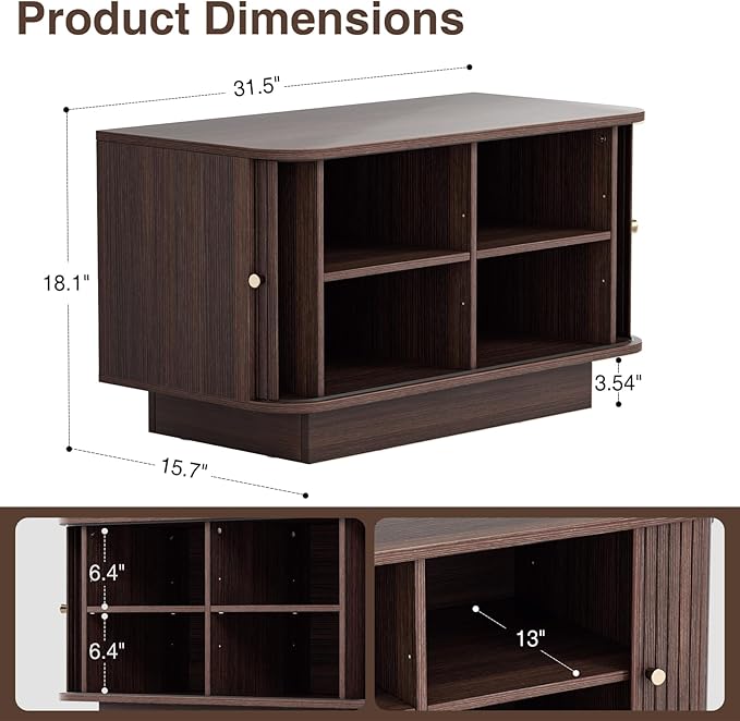 31.5" W Sliding Door Shoe Storage Bench, Small Entryway Shoe Cabinet with Adjustable Shelf, Space-Saving Wooden Low Cabinet for Hallway, Living Room, Apartment, Dorm, Walnut
