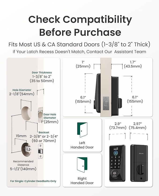 DESLOC WiFi Smart Lock D110 Plus, Built-in Wi-Fi No Hub Needed, Fingerprint Keyless Entry Front Door Lock, Touchscreen Keypad Deadbolt with Backlit, APP Control, Auto Lock, Anti-Peep PIN, BHMA Grade 3