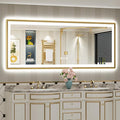 84x32 Gold Beveled LED Bathroom Mirror with Lights, Brushed Gold Framed Backlit and Front Lit Anti-Fog Lighted Vanity Mirrors for Bathroom Wall, Dimmable, 3 Colors, Memory, HD Tempered Glass