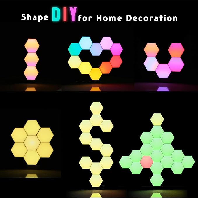Yescom APP Control Smart LED Light Panels Hexagon Smarter Plus Kit Works Alexa, Google Assistant Hexagonal Modular Voice Music Control Dynamic Lamp for Gaming Room Home Bar Party Decor