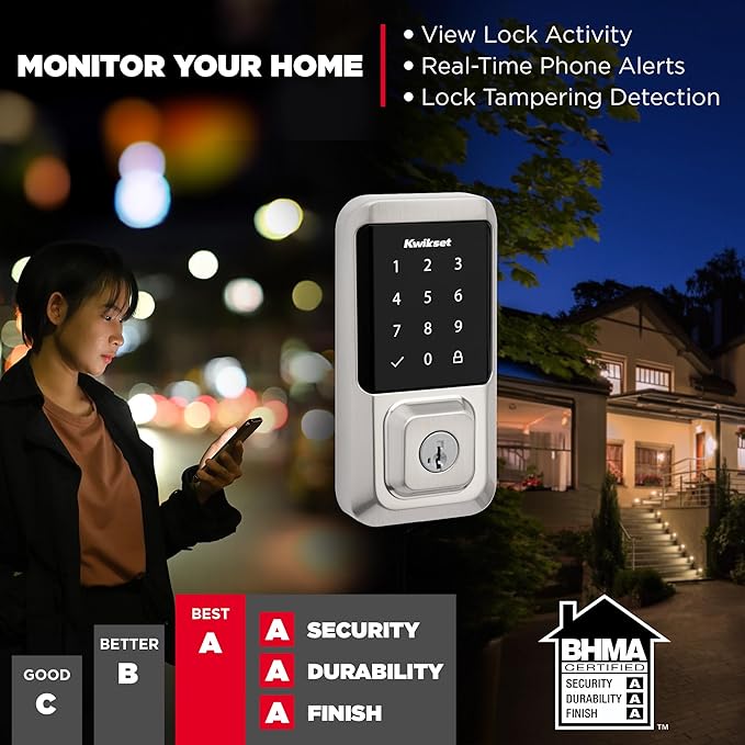Kwikset Halo Wi-Fi Smart Lock, Keyless Entry Door Deadbolt, Geofence Auto-Unlock, Grade AAA Certified, No Hub Required Easy Install, Satin Nickel Lifetime Finish Warranty, Touchscreen