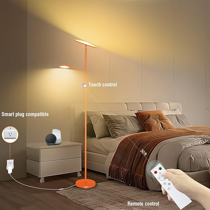 Orange Floor Lamps for Living Room, 44W/4500LM Super Bright 2 in 1 LED Floor Lamp with Remote, Stepless Dimmable