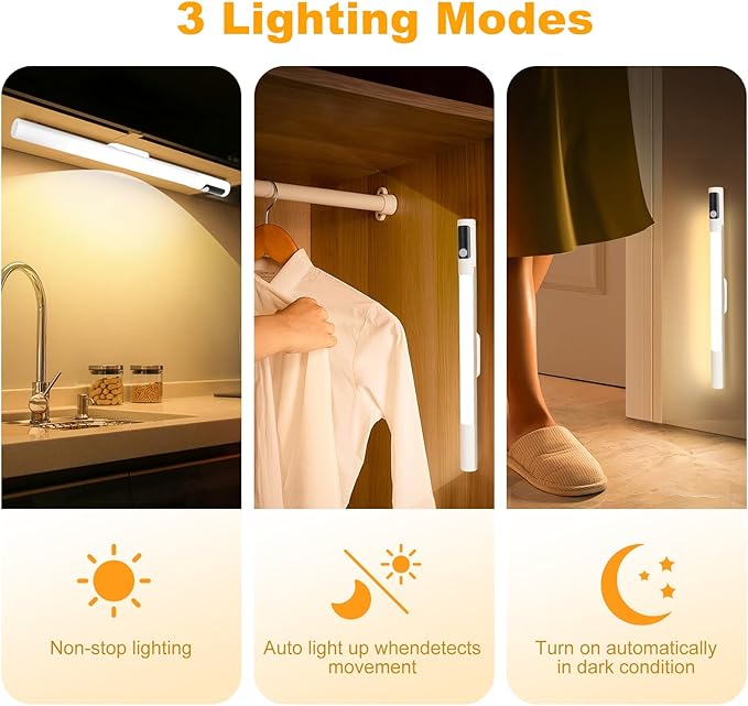 Under Cabinet Lighting,15.2" 2Pack Sensor Light Indoor with Battery Level Display Function,Closet Light can be Disassembled for Handheld use,wireless under cabinet lights fo Wardrobe,Bedroom, Kitchen