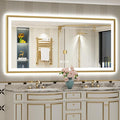 72x36 Gold Beveled LED Bathroom Mirror with Lights, Brushed Gold Framed Backlit and Front Lit Anti-Fog Lighted Vanity Mirrors for Bathroom Wall, Dimmable, 3 Colors, Memory, HD Tempered Glass