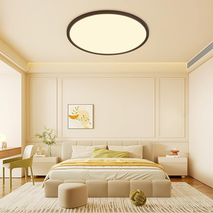 MOONSEA 20 Inch LED Dimmable Ceiling Light Fixture 40W - Round Flush Mount Adjustable 3000K/4500K/6000K Large Kitchen Light Fixture, 4000lm Hallway Light Fixtures for Bedroom, Black
