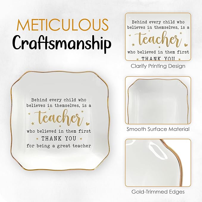 OASSIE Teacher Appreciation Gifts - 4"x4" Ceramic Jewelry Dish Tray - Inspirational Teachers Day Graduation Birthday Thank You End Of Year School Gifts for Teacher, Thank You Gift for Teachers Women