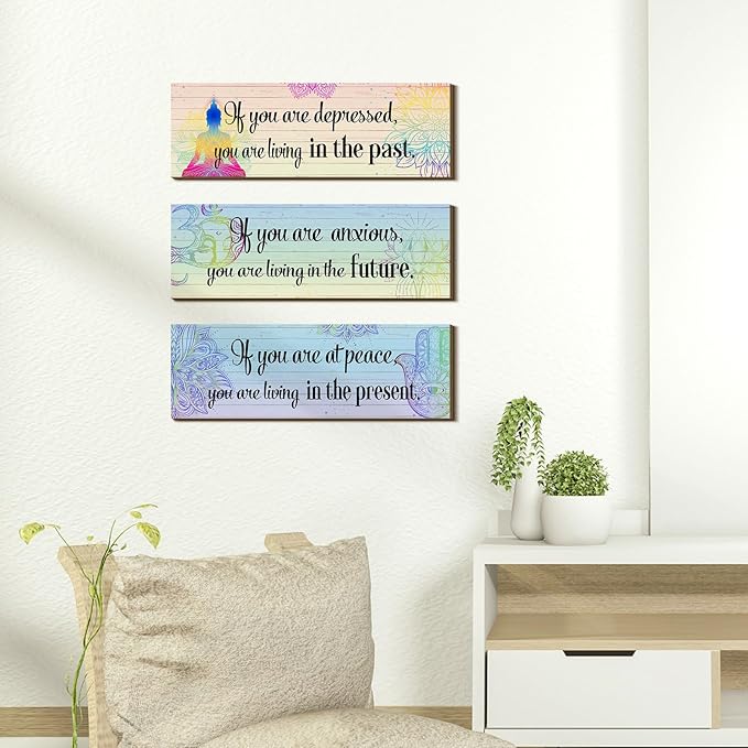 Yerliker 3 Buddha Decor Buddha Wall Art Meditation Room Chakra Decor for Bedroom Zen Quotes Wall Decoration Spiritual Gift Hanging Buddhism Spa Room Decoration Yoga Art for Women(Colorful)