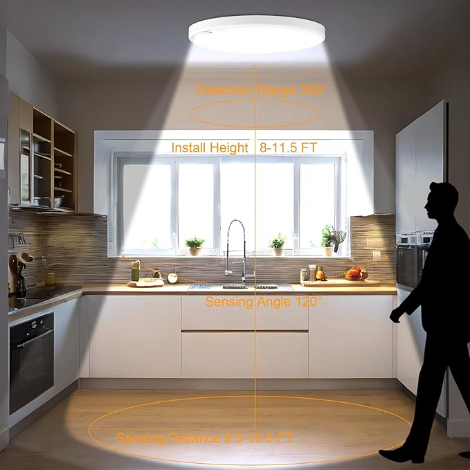 Eleganted Motion Sensor Ceiling Light Wired, 8.7 Inch LED Flush Mount Ceiling Light Fixture,3000k/4000k/6500k Selectable 18W Ceiling Lights for Pantry Hallway Stairwell Porch