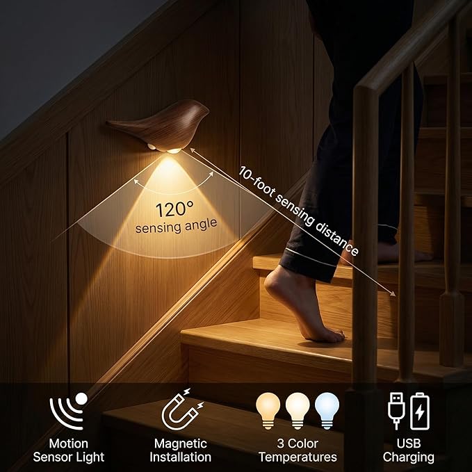 Motion Sensor Night Light, Magnetic Wall Light with Dimmable Brightness, 3 Color Modes, Rechargeable LED Night Light for Bedroom, Stairs, Hallway, Kids Room