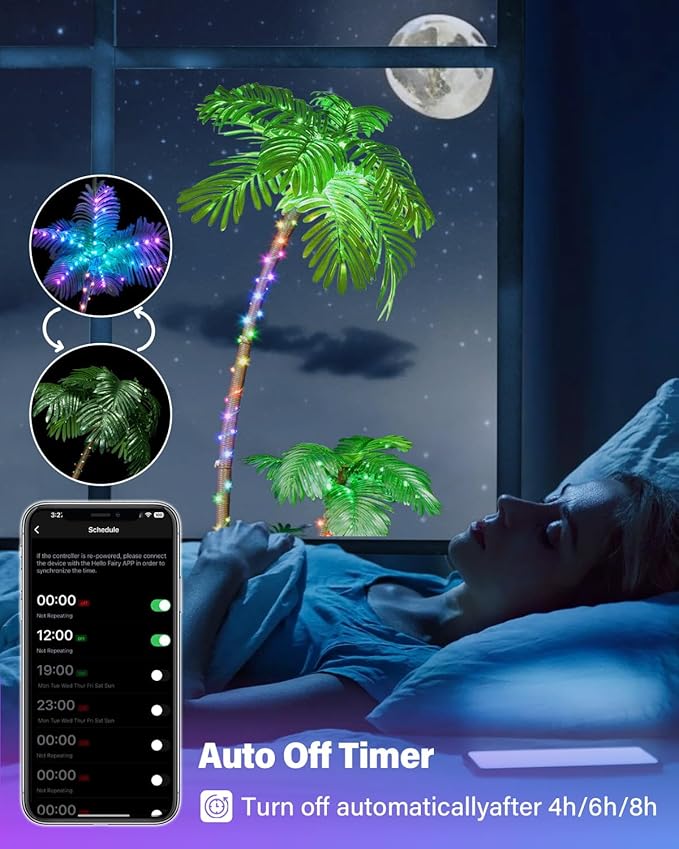 Smart Lighted Artificial Palm Tree 6 Feet for Tiki Bar Outside Patio, RGB Color Changing Christmas Tree 208LED, DIY Light Show, Music Sync Light up Pool Yard Tropical Fake Plant Light Indoor Decor