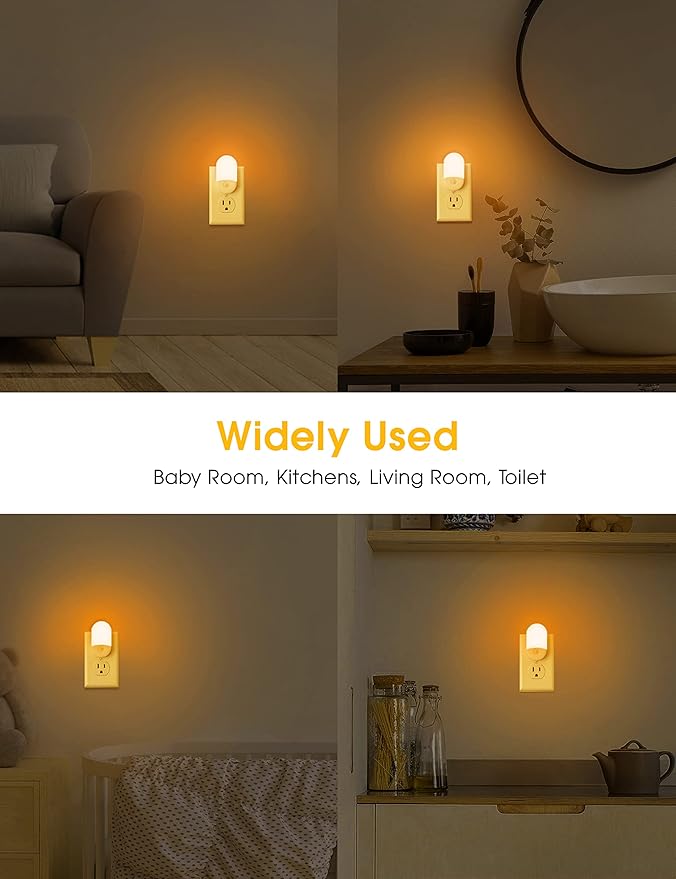 L LOHAS LED Amber Night Light, Night Lights Plug into Wall[2 Pack], 0.6W 2000K LED Night Light, Dusk to Dawn Sensor, 30/60LM Adjustable Brightness, Automatic Low Blue Nightlight for Kids, Bathroom