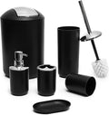 Moss & Stone 6-Piece Bathroom Accessories Set – Black Plastic Bathroom Set with Soap Dispenser, Toothbrush Holder, Cup & Soap Dish – Modern Countertop Bathroom Decor
