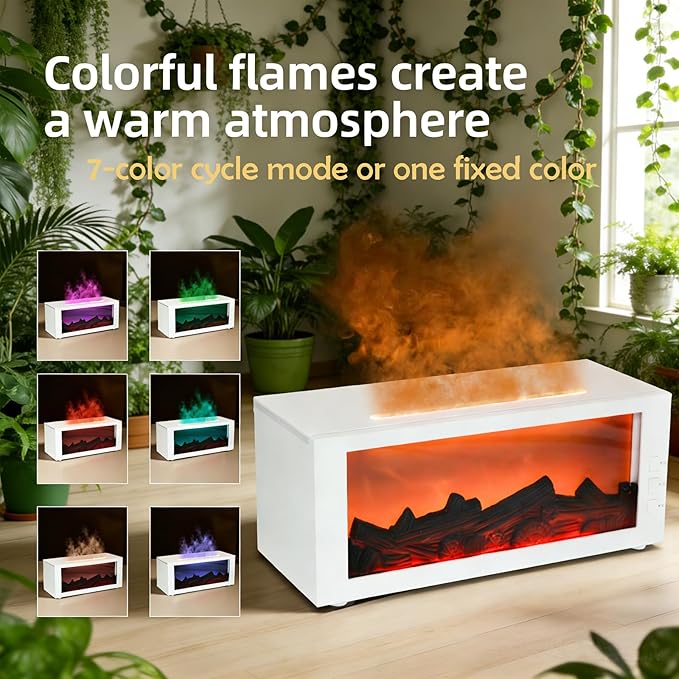 Essential Oil Diffuser,Fireplace Diffusers with 3 Aromatherapy Oils Set,300ml Color Flame Aroma Diffuser with Remote Control,Small Humidifier for Home Room Decor Gift for Women (White)
