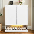 Shoe Cabinet with LED Light, 4-Tier Shoe Storage Cabinet with 2 Adjustable Shelves, Large Shoe Storage with Fluted Panel Modern Shoe Rack for Entryway, Bottom Pop-Up Shoe Rack, White