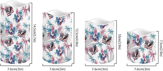 250th Anniversary Fake Candles Set of 4 Bald Eagle Star Stripes Pattern LED Battery Operated Flickering Remote Fourth of July Lamp Patriotic Decor for Bedroom Wedding Restaurant