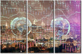 TUMOVO Forex Chart Drawings Over Cityscape Pictures Home Decor Modern Artwork Living Room Wall Decor 3 Panel Rustic Home Decor Print on Canvas Stretched and Framed Ready to Hang (60" Wx40 H)