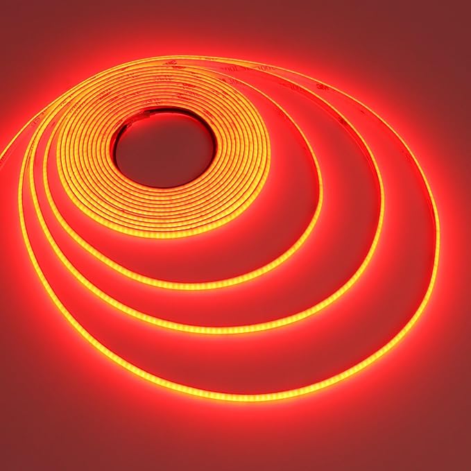 TOPAI 24V Thin 5mm Red COB LED Strip 16.4ft Narrow LED Tape Light Dotless 400LEDs/M High Density Cuttable Flexible for Cabinet Home DIY Lighting Projects