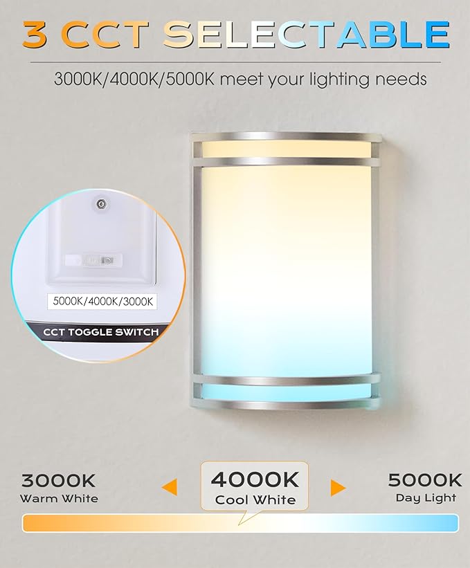 CLOUDY BAY LED 3 Color Wall Sconce, Wall Lighting,3000K/4000K/5000K Color Temperature Adjustable Wall Mount Light Fixture, 15W 120V Dimmable CRI 90+ LED Wall Light,Brushed Nickel