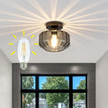 Tbaoinal Semi Flush Mount Ceiling Light Textrued Smoked Glass Shade Matal Base Inclede LED Bulb,for Kitchen/Hallway/Entryway/Bathroom for a Black Champagne Gold