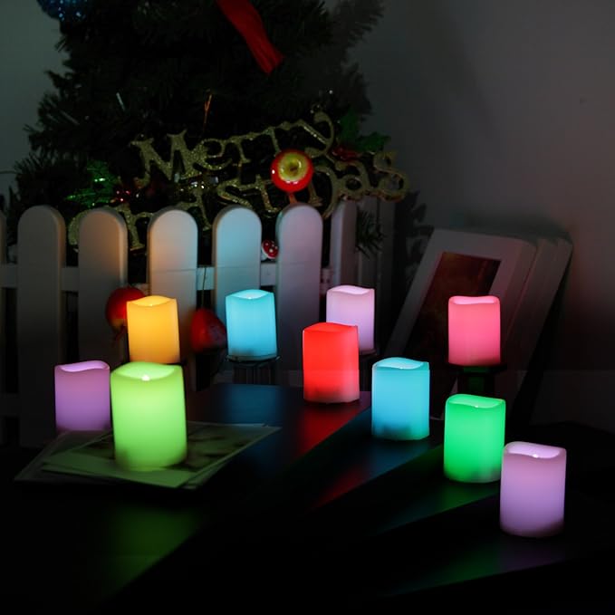 Flickering Battery Operated Color Changing Flameless LED Votive Candles with Remote Long Lasting Decorative Electric Multi Colors Candle Set for Wedding Party Decorations 10 Pack Battery Included