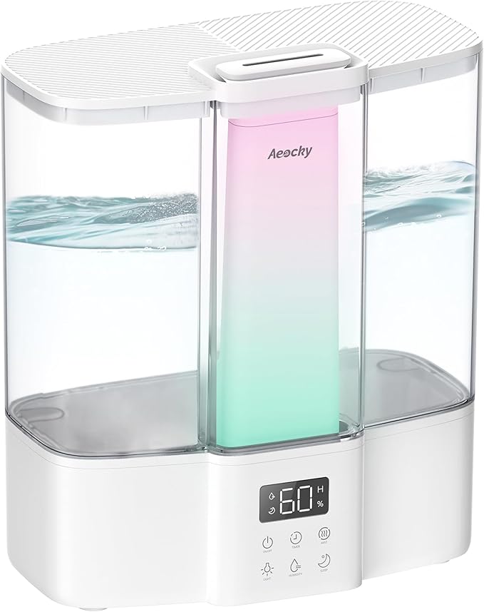 Geek-Level Aeocky Humidifier for Baby, Quiet Ultrasonic Humidifiers for Bedroom, Nursery with Ambient Light, 4L Top-Fill Cool Mist Diffuser with Timer, Sleep, Auto, Constant Humidity Mode