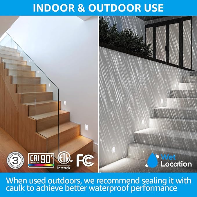 LEONLITE 5CCT 120V LED Step Lights, 3.5W 150LM 5%-100% Dimmable Indoor Outdoor Waterproof Vertical Stair Light, 2700K/3000K/3500K/4000K/5000K Selectable, CRI90, ETL, Aluminum, White, Pack of 3