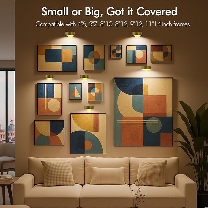 3-Pack Picture Lights for Wall, Rechargeable Battery Operated Led Painting Light with Remote Dimmable ＆ Timer, 3 Lighting Modes Magnetic Art Display Light, Wall Decorative Lighting for Picture,Frame