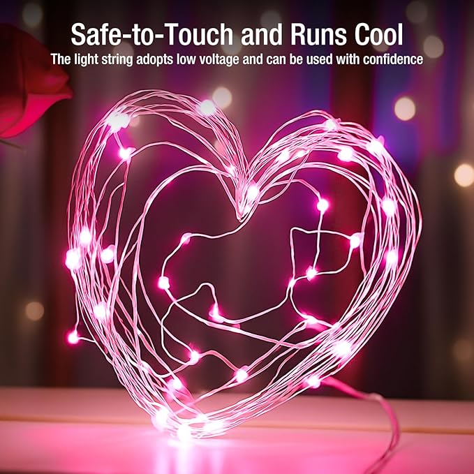 6 Pack Fairy Lights Battery Operated - 7ft 20 Led Twinkle Lights 3 Modes, Bulk Mini String Light Waterproof for Mason Jars Vases DIY Party Wedding Decoration Valentines Day - Pink