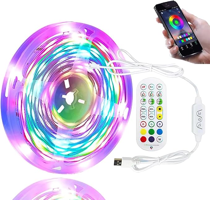 LED Strip Lights for Bedroom 33 FT, IC-RGB LED Lights for Room with Remote Bluetooth APP Control, USB LED Light Strip for Ambient Lighting Room Decor Christmas Halloween