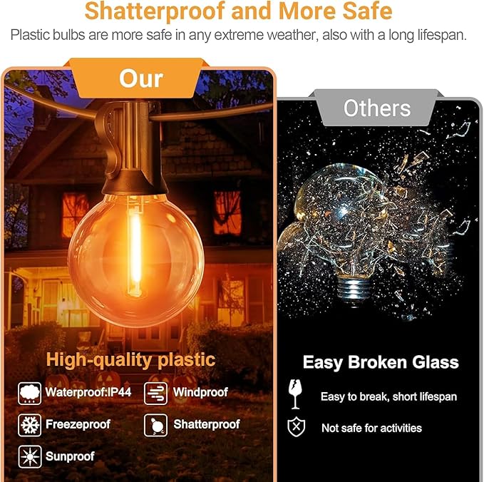 LAMPHOME 4-Pack Globe Outdoor Halloween String Lights, 26FT Patio Lights with 12+1 Edison Shatterproof Bulbs(1 Spare), Connectable Dimmable Orange Lights for Backyard Porch Halloween Decor