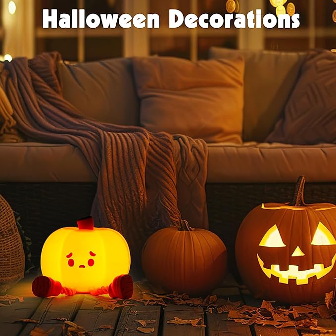 Cute Silicone Pumpkin Night Light, Rechargeable Dimmable Nursery Nightlight, Bedside Touch Lamp for Breastfeeding, Pumpkin Decor for Fall Decorations