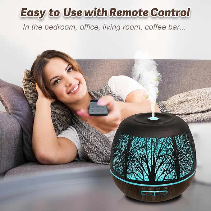 Diffusers for Essential Oils Large Room 400ml,Essential Oil Diffuser for Home with R/C,Cool Mist Humidifiers for Bedroom,7 Colors Changed & 3 Mist Mode Waterless Auto Off for Office