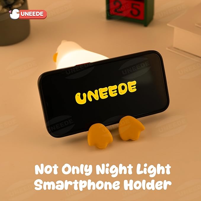 UNEEDE Lying Flat Duck Lamp, 3 Level Dimmable Rechargeable Silicone Night Light, Benson Duck Cute Squishy Touch Sensor Bedside Lamp for Nursery, Breastfeeding, Kids Room Decor