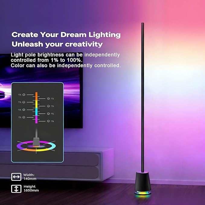 65in Smart Floor Lamp Plus with 36wBluetooth Speaker RGB+ICWW 16 Million Colors LED & Music Sync Alexa & Google Voice Control Corner Light for Living Room Bedroom 1600 Lumens Standing lamp