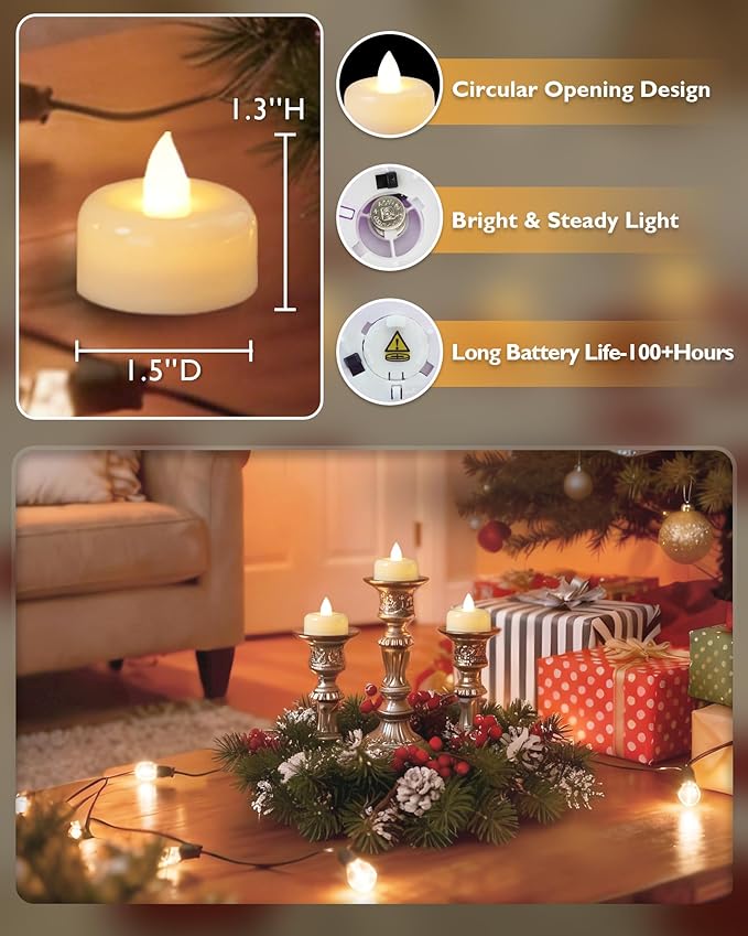 Raycare 24Pack Battery Operated Tea Lights Candles, Long Lasting Fake Candles, Flameless LED Tea Lights, Electric Candle for Wedding, Centerpieces, Home Decor, Halloween, Christmas