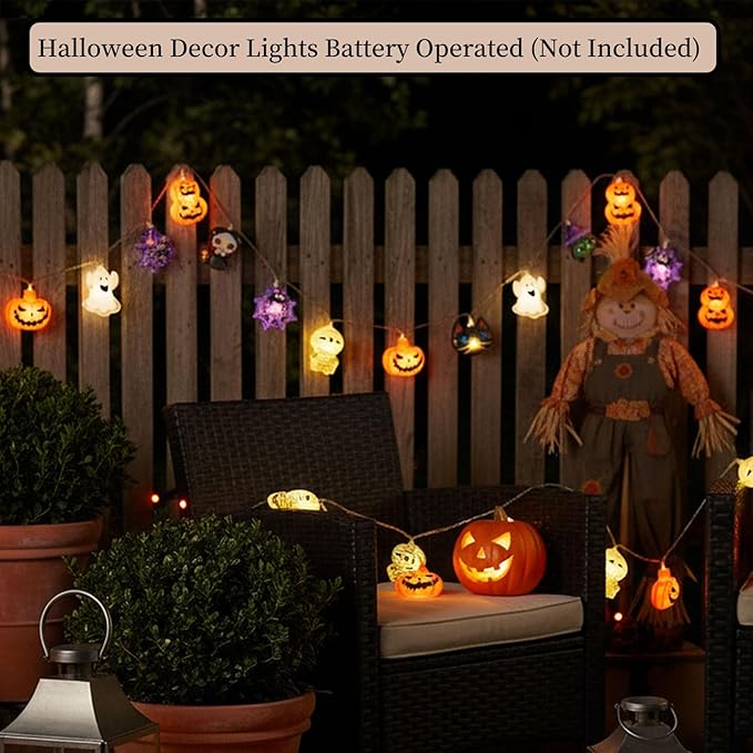 Halloween String Lights, 4.9Ft 10 LED Fall Fairy Lights Skull String Lights Halloween Decor Autumn Light Battery Optional 2 Flashing Modes Cute Lights 2026 Indoor Outdoor Decor for Home Yard Patio