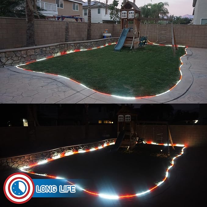 Russell Decor 30ft/9m LED Rope Lights Indoor Outdoor Decorative Lighting for Party Trees Patio Deck Flexible String Lights-Red White