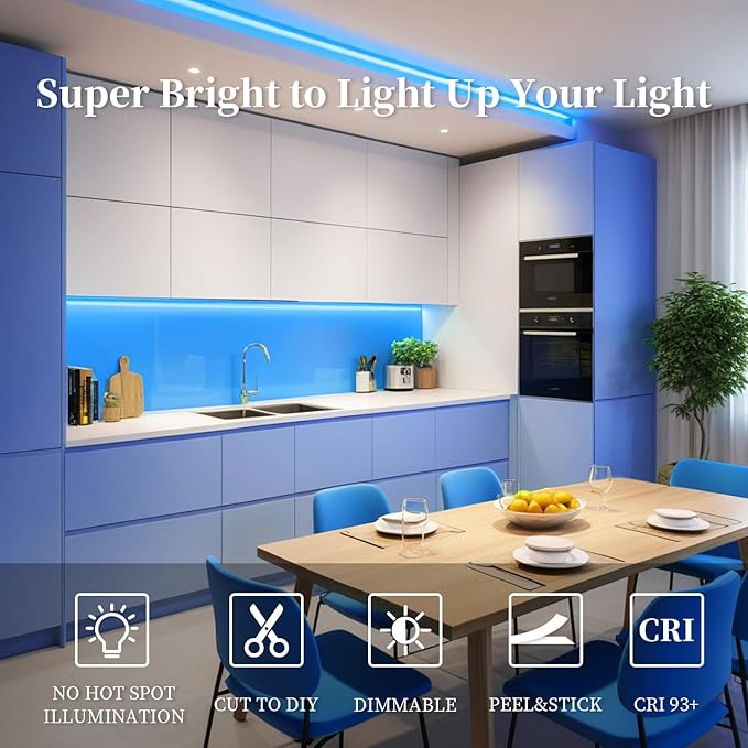 iNextStation 32.8ft/10M Bule COB LED Strip Light, DC24V CRI 93+ Bule Light Strip, 8mm Width LED Tape Lights, Dimmable COB Strip Light for TV Backlight, Home Light, Bedroom Light(No Plug)