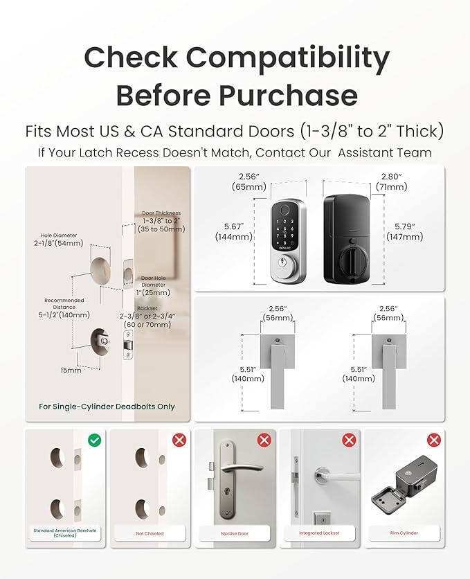 DESLOC B200 Fingerprint Smart Lock with 2 Durable Lever Handles, Keyless Entry Front Door Lock Set, Electronic Keypad Deadbolt, App Control, DIY Installation, Designed for a Secure DESLOC Home, Silver