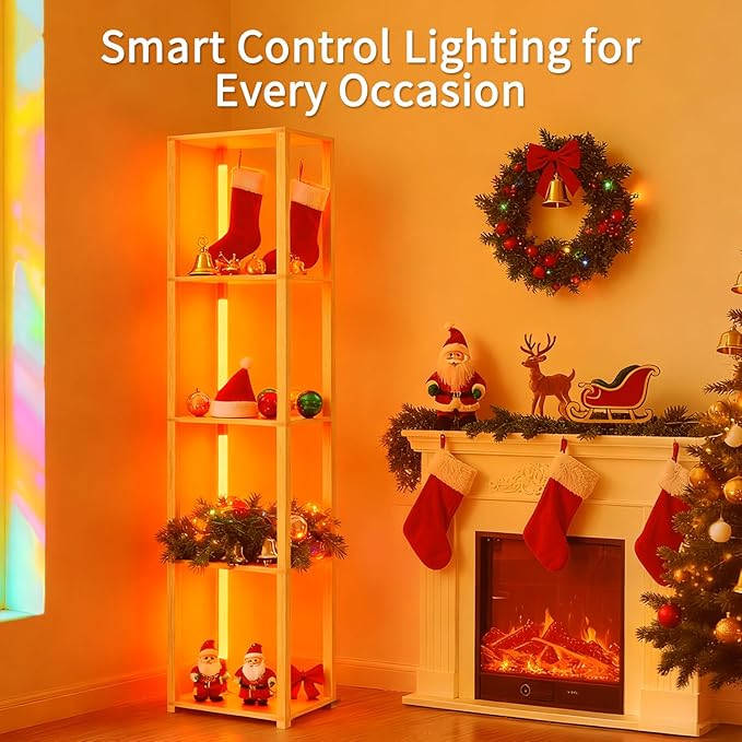 RGBCW Floor Lamp with Shelves, Smart Modern Floor Lamp with Music Sync, LED Color Changing Corner Display Shelf Lamp, Tall Lamps for Living Room and Bedroom, Bookshelf Lamp