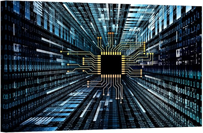 LSIUHWUWI Wall Decorations for Living Room Digital Circuit and Number Graphics Canvas Wall Art 1 Piece CPU Concept Home Decor Circuit Board Poster and Printing Framed Ready to Hang 36X24 INCH