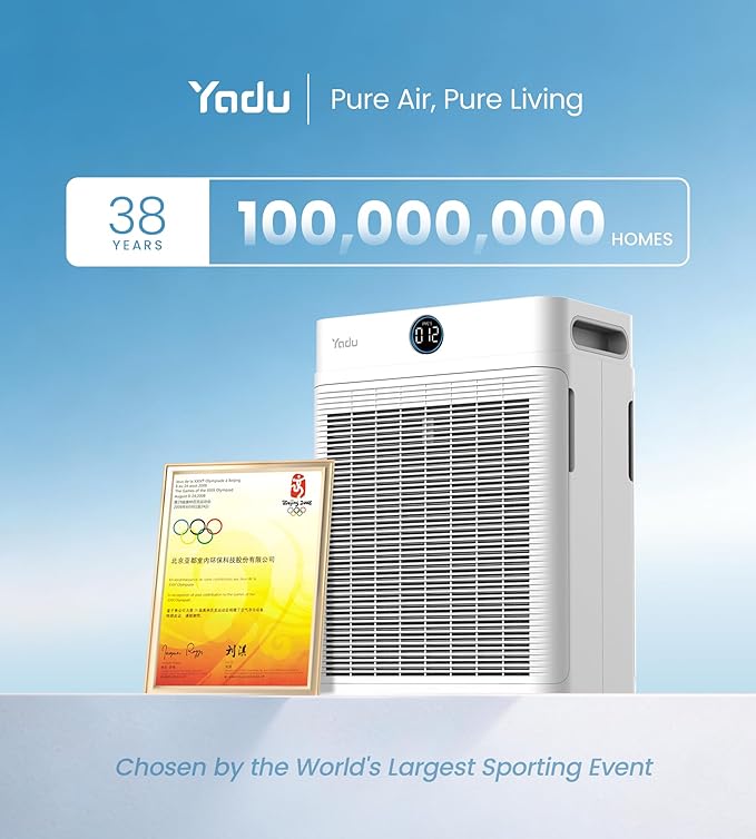 YADU Air Purifier for Large Rooms up to 2,540 sq ft, Dual Intake, H13 True HEPA Filter, WiFi Control & Air Sensor, 20dB Quiet for Bedroom & Pets, Captures Particles & Smoke