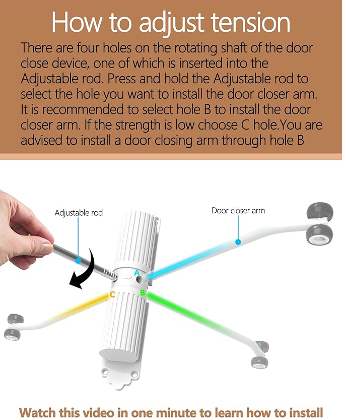 2025 New Automatic Door Closer, self Closing Door, Adjustable Closing Door, Door Closers for Home, Automatic Safety Spring Door Closer (White). Up to 140LB can be Pushed.Metal Doors Don't fit.